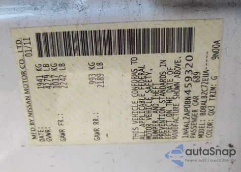 2011 Nissan Altima 2.5 S z USA, uszkodzony, nr VIN 1N4AL2AP0BN459320